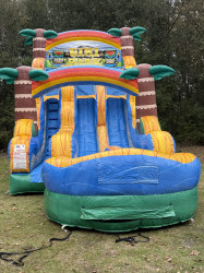 18 ft double tiki with inflatable pool ( splash pad )